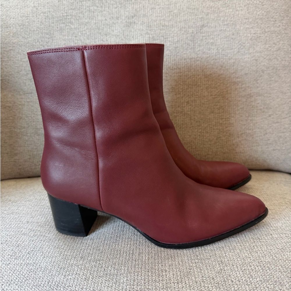 Quince Italian Leather Merlot Burgundy Elegant Heeled Ankle Boots Size 10
